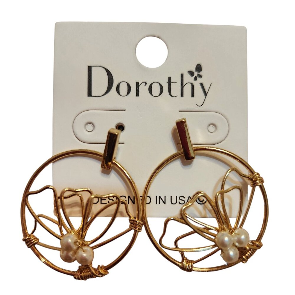 NWT Dorothy Earrings Gold with Faux Pearl Accents